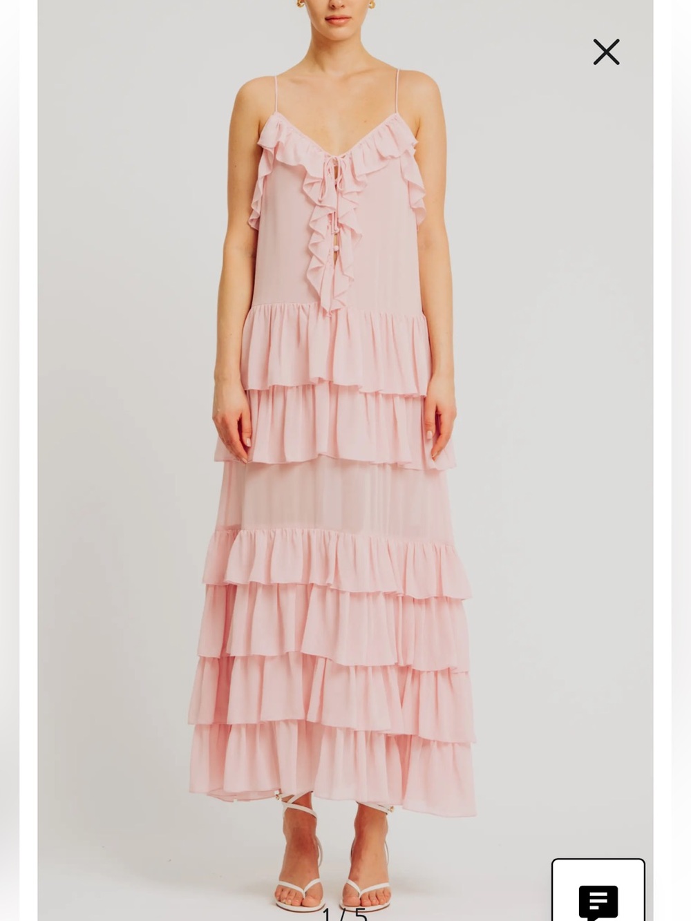 Torn by Ronny Kobo Blush Pink Tiered Ruffle Maxi Dress